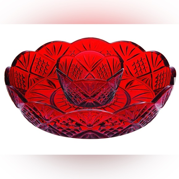 Godinger Other - Shannon Ruby Red Crystal Chip and Dip Server